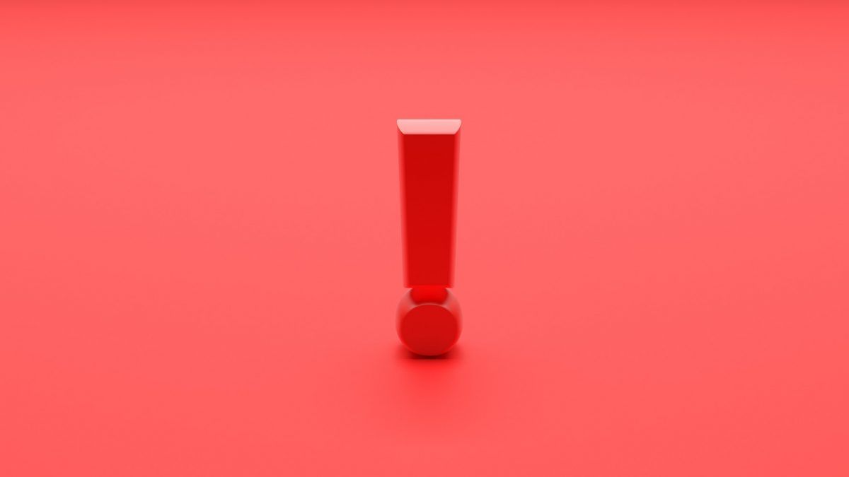 exclamation mark on red color background 3d illustration