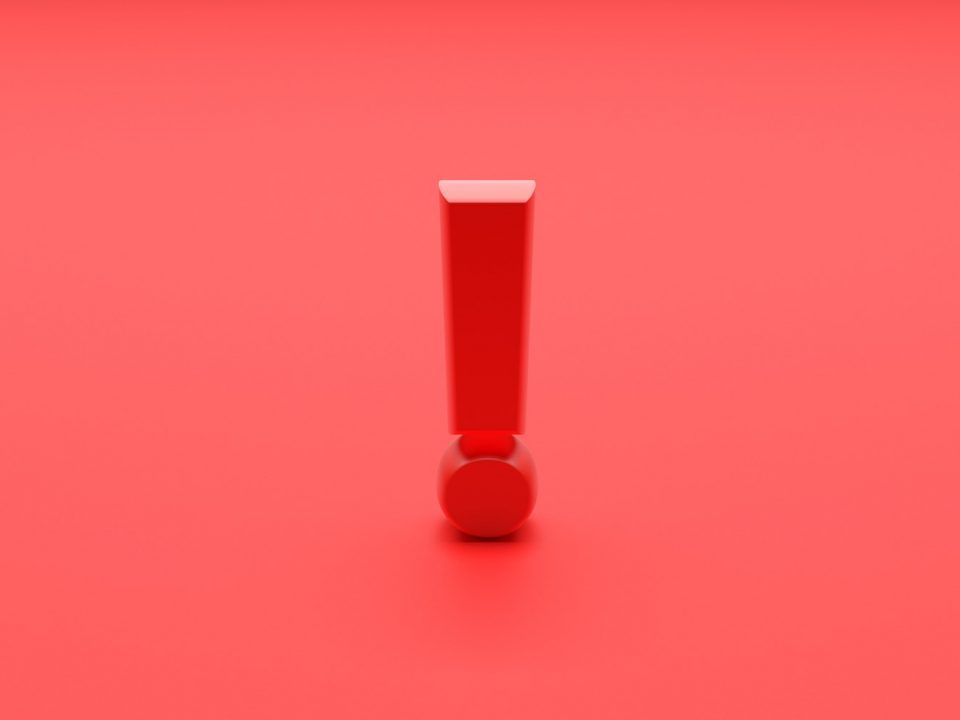 exclamation mark on red color background 3d illustration