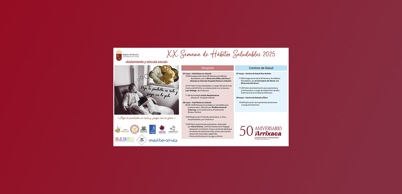 ADIRMU tendrá un papel destacado en la XX Semana de Hábitos Saludables del Hospital Clínico Universitario Virgen de la Arrixaca de Murcia